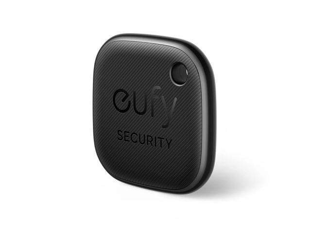 A black Eufy SmartTrack Link against a white background.