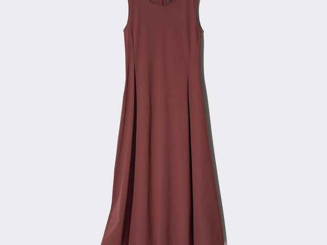 A brownish-red dress seen against a white background.