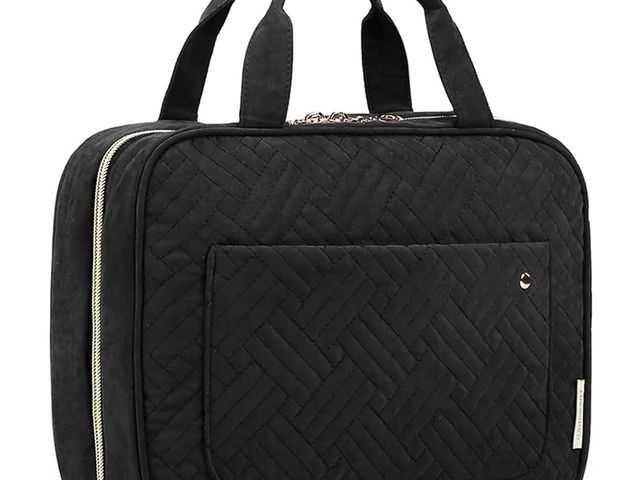 A black Bagsmart Hanging Toiletry Bag against a white background.