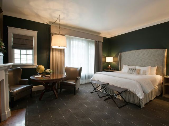 Darkly decorated hotel room