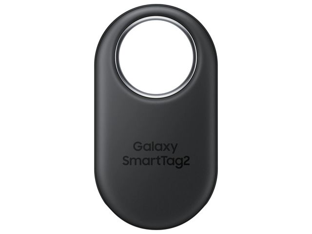 A photo of a black Samsung Galaxy SmartTag2 against a white background.