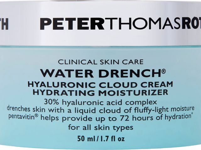 A blue and silver moisturizer tub against a white background.