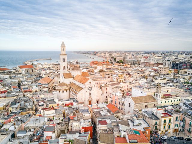 An aerial view over Bari's Old Town in Puglia.