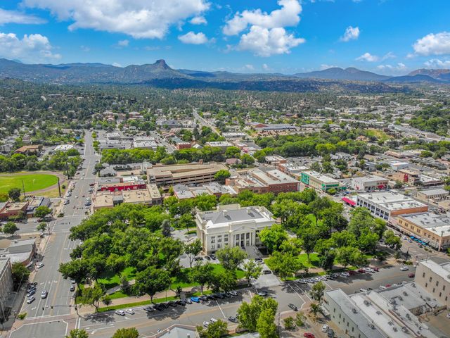 An aerial view of the skyline of Prescott, Arizona.