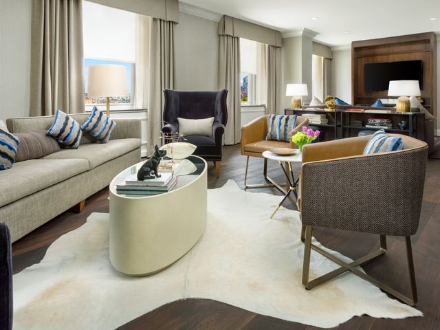 Spacious hotel room with living area