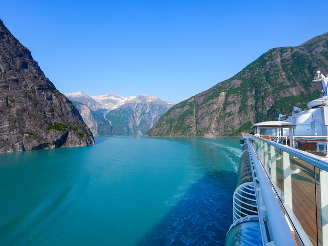 Cruise ship navigating the Tracy Arm Fjord in Alaska