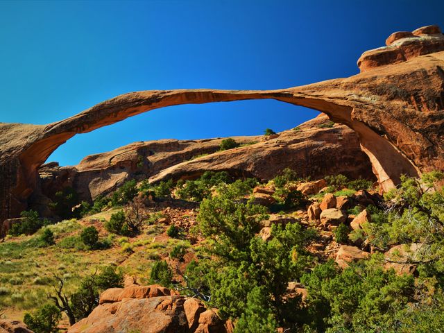 A view of Landscape Arch in the Devils Garden area of Arches National Park in Utah.