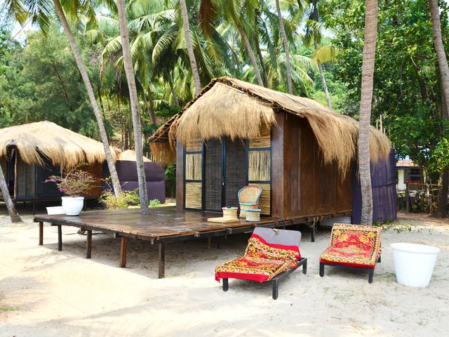 Shacks on the beach in Goa, India.
