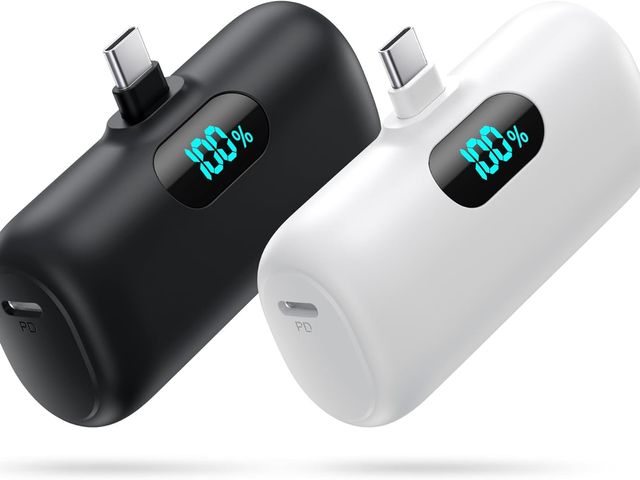 A black and a white mini portable charger by Swyop.