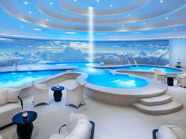 The Awana Spa at Resorts World Las Vegas with an interior pool area.