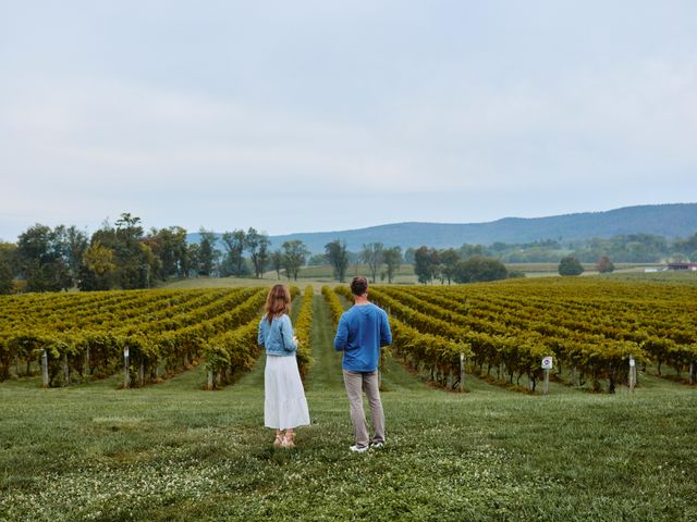A couple sharing a glass of wine at the scenic Breaux Vineyards.