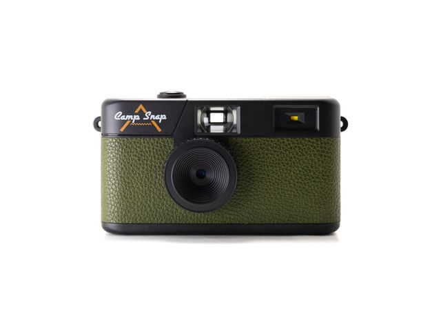 A Camp Snap green camera against a white background.