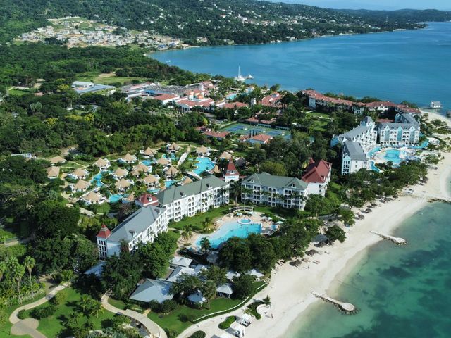 An aerial view over Sandals South Coast in Jamaica