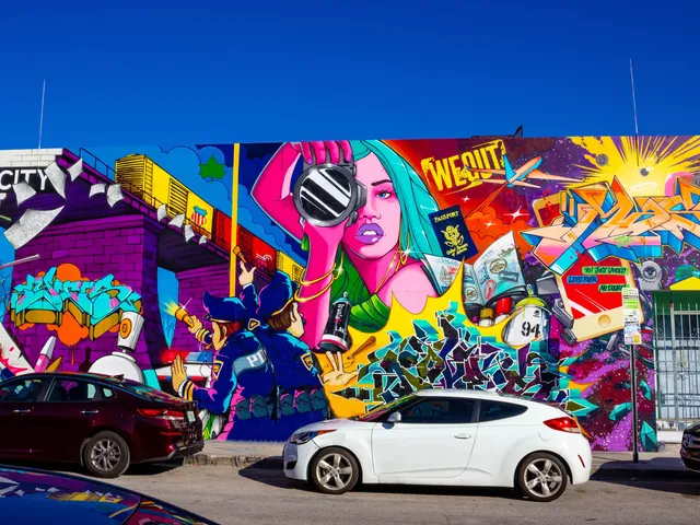 Colorful murals painted onto a building in Wynwood, Miami.
