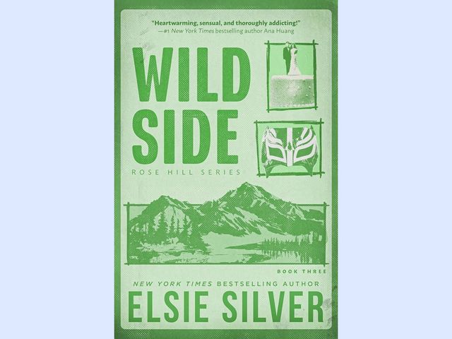 A green tinted book cover that says 'Wild Side' and has two inset boxes, one with an illustration of a bride and groom.
