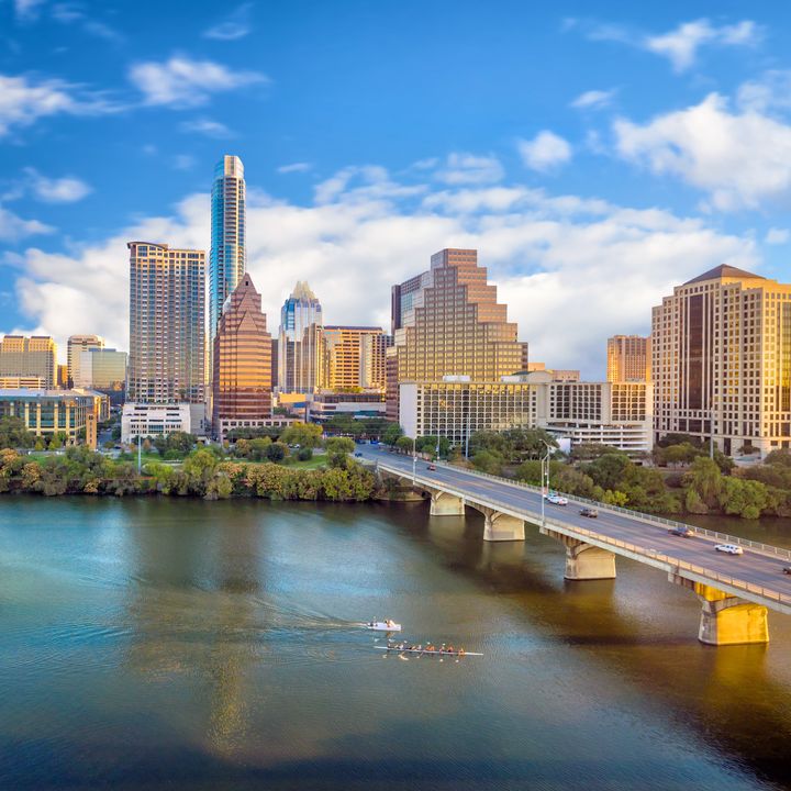 A view of the Austin, Texas, skyline as seen from the river.