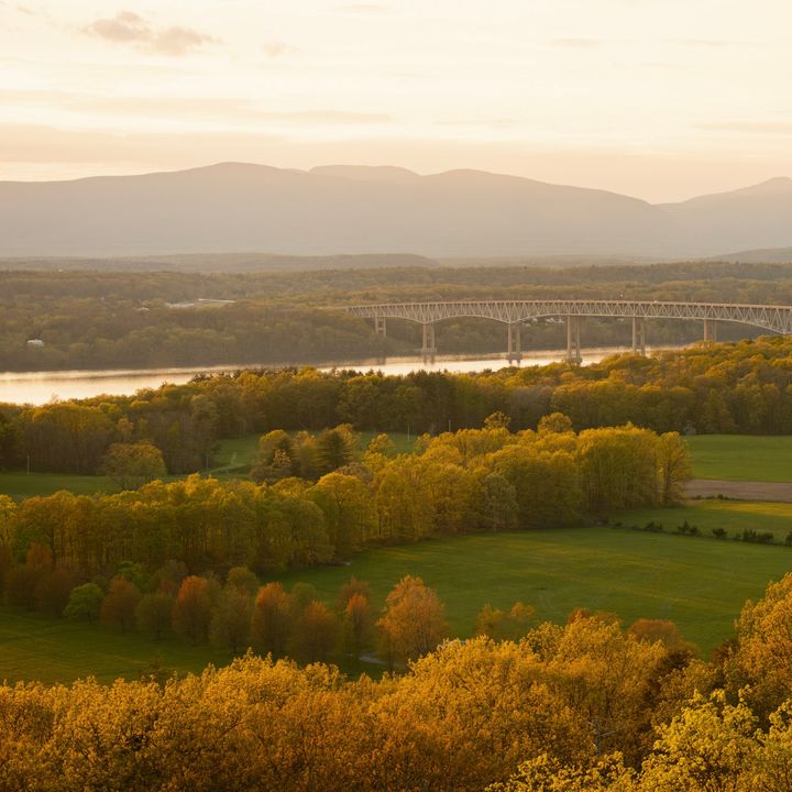 Sunset view over the Hudson River from the fire tower in Rhinebeck, New York.
